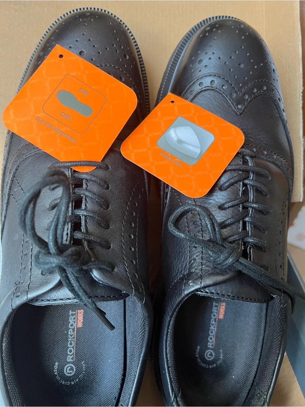 STEEL TOE Rockport Works Dressports Black Wingtip Safety Shoes 10.5 W excellent
